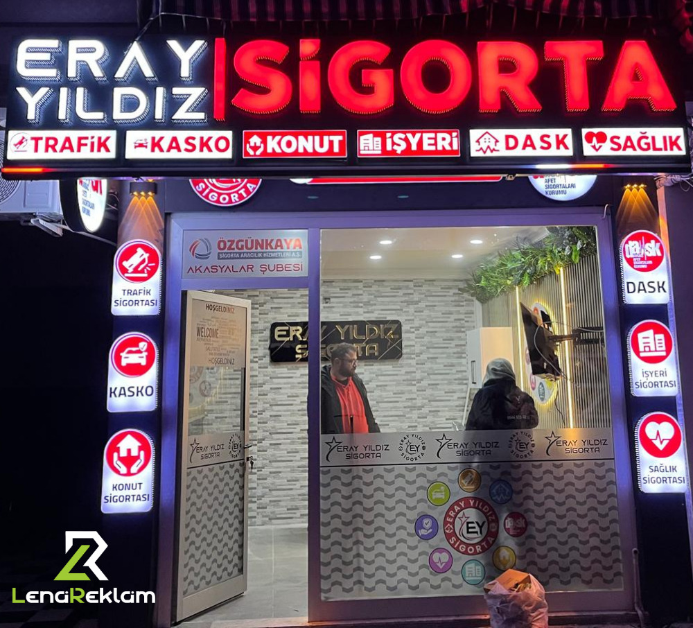 Eray Yıldız Sigorta Işıklı Kutu Harf Tabela ve Cephe Reklam Uygulaması